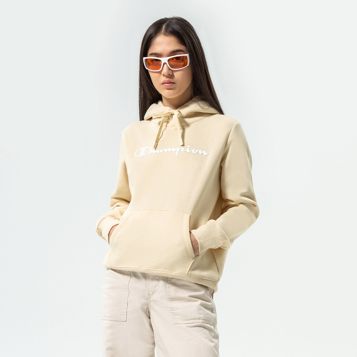 Damen CHAMPION HOODIE HOODED SWEATSHIRT 115687YS014 Beige