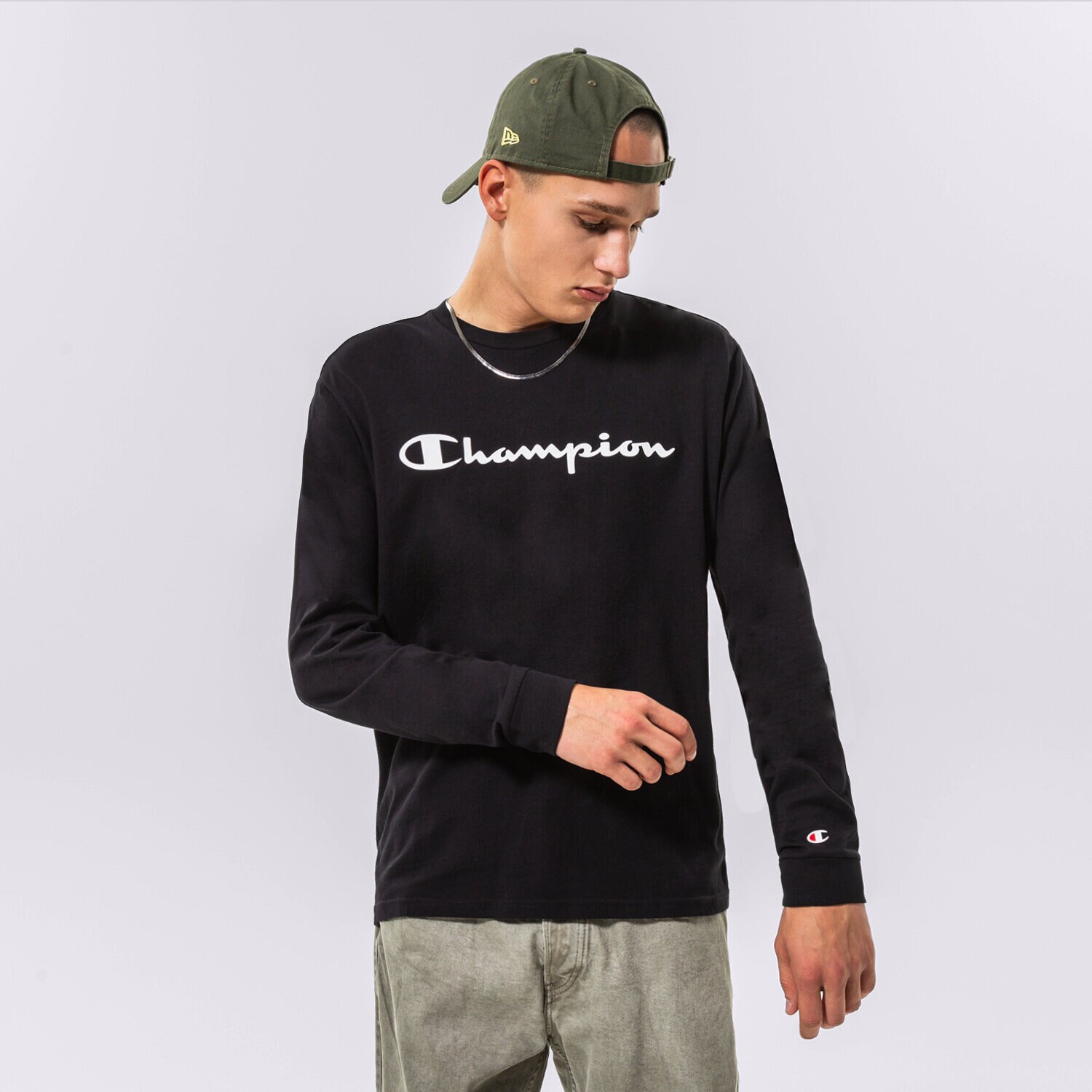 Herren T-Shirt CHAMPION T-SHIRT CREWNECK LONG SLEEVE T-SHIRT 218285KK001 Schwarz