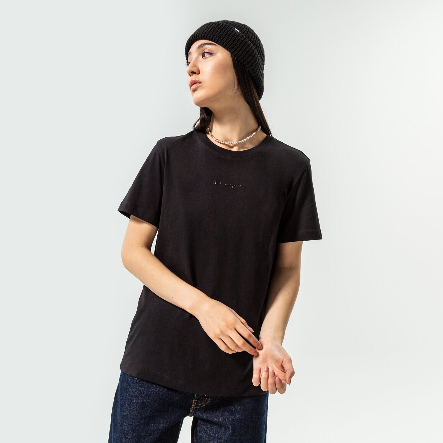 Damen T-Shirt CHAMPION T-SHIRT CREWNECK CROP T-SHIRT 115683KK001 Schwarz