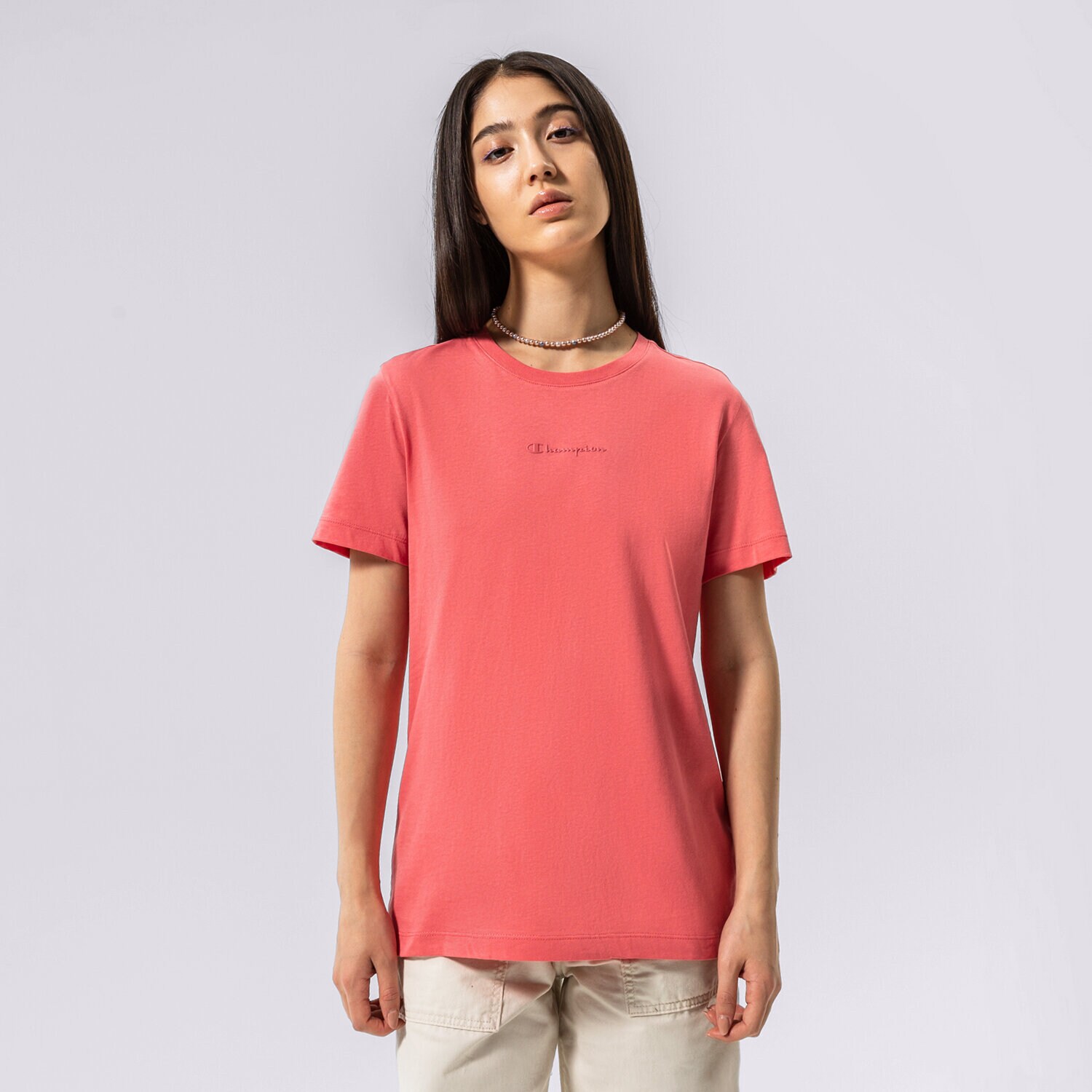Damen T-Shirt CHAMPION T-SHIRT CREWNECK CROP T-SHIRT 115683PS171 Rosa