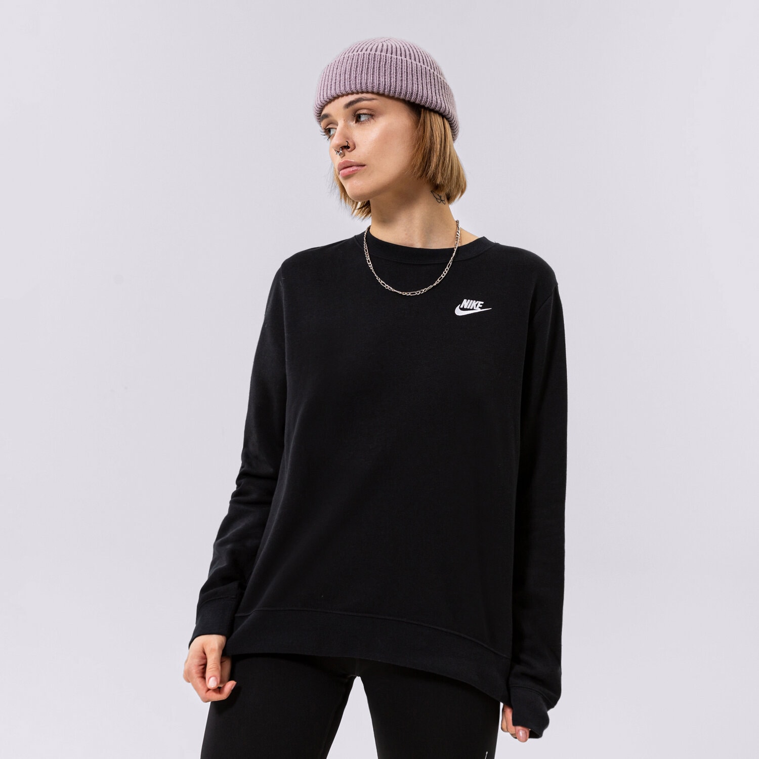 Damen NIKE SWEATSHIRT W NSW CLUB FLC CREW STD DQ5473-010 Schwarz