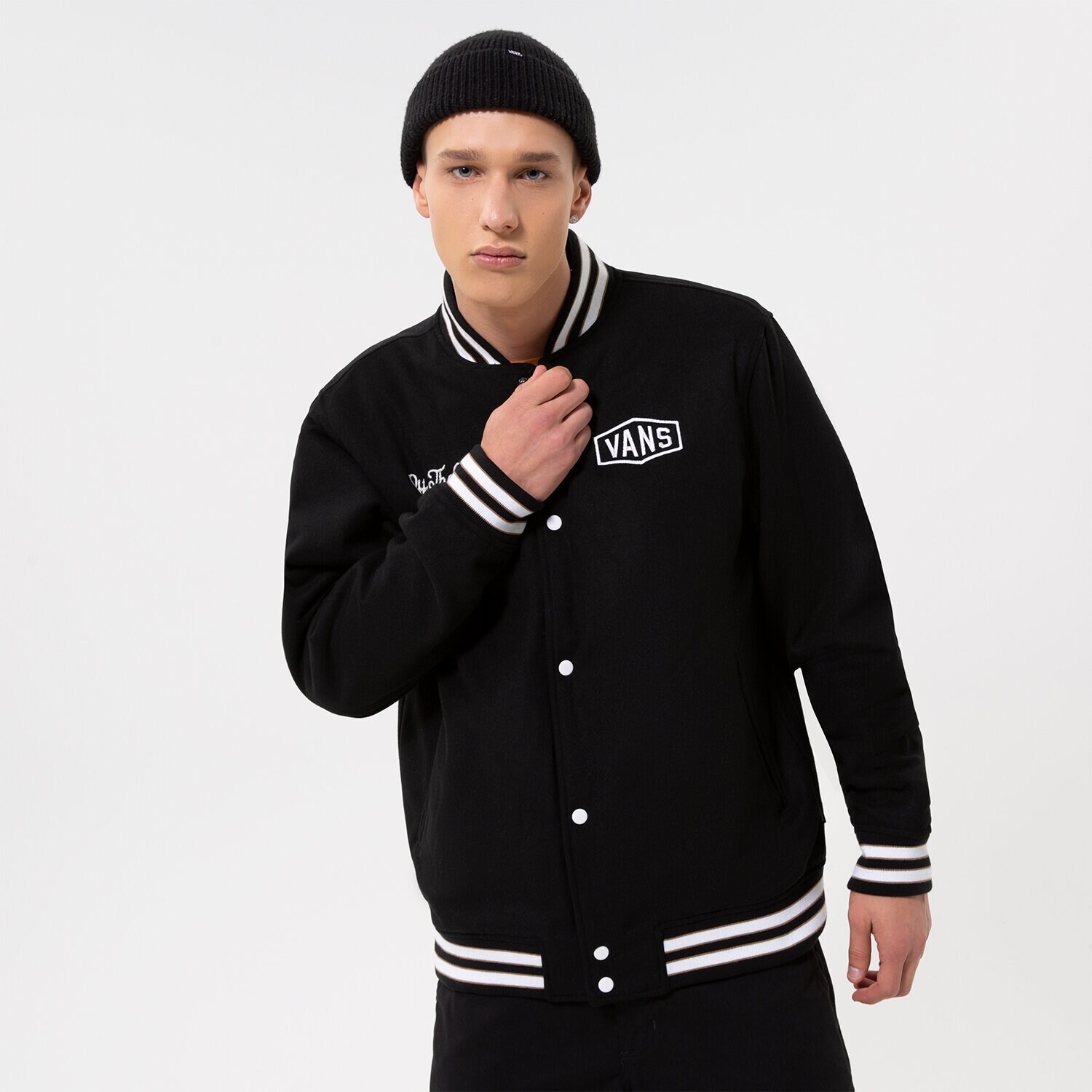 Herren Übergangsjacke VANS JACKE CHECKERBOARD RESEARCH VARSITY JACKET VN0A7S92BLK1 Schwarz