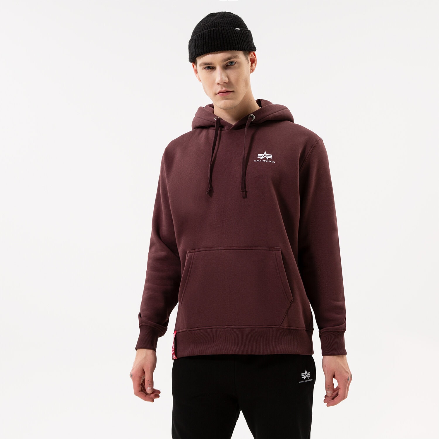 Herren ALPHA INDUSTRIES HOODIE BASIC 196318-21 Dunkelrot
