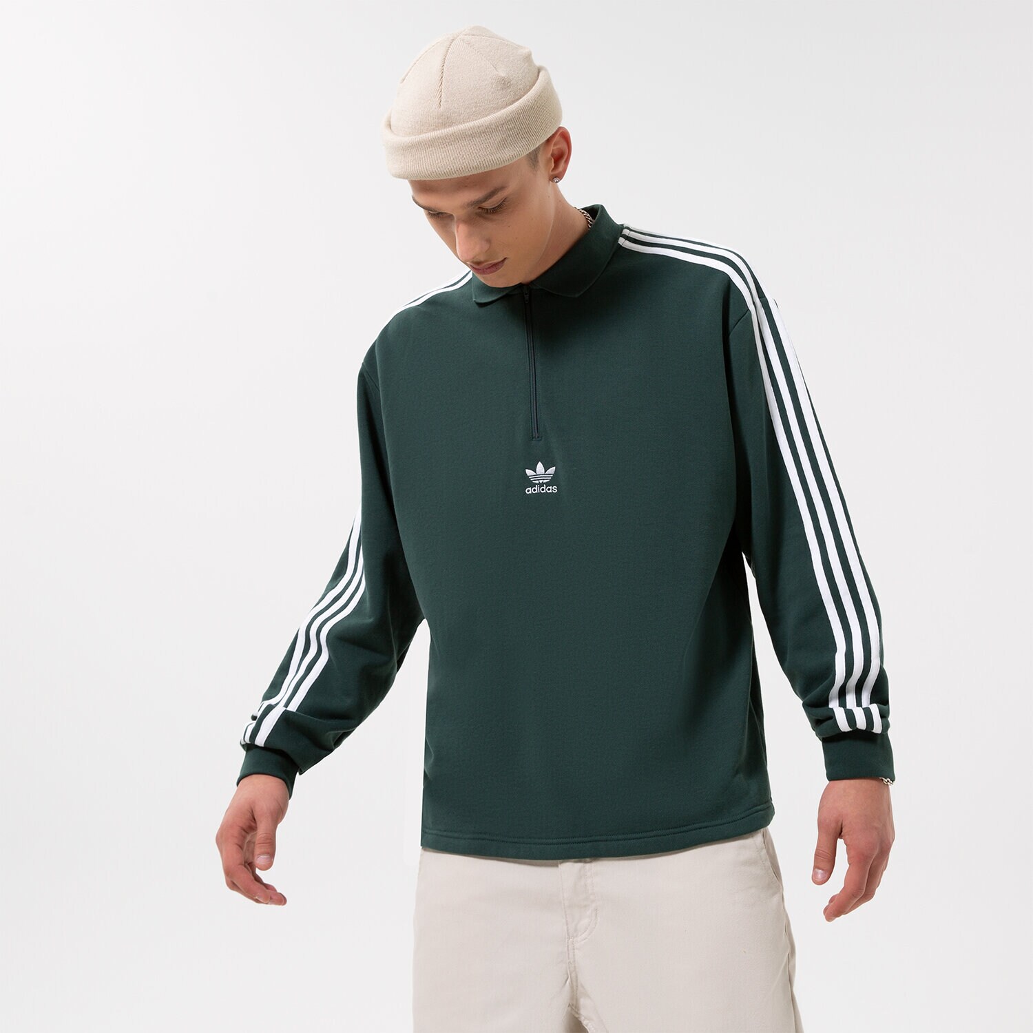 Herren ADIDAS SWEATSHIRT 3-STRI-POLO LS HK7426 Grau
