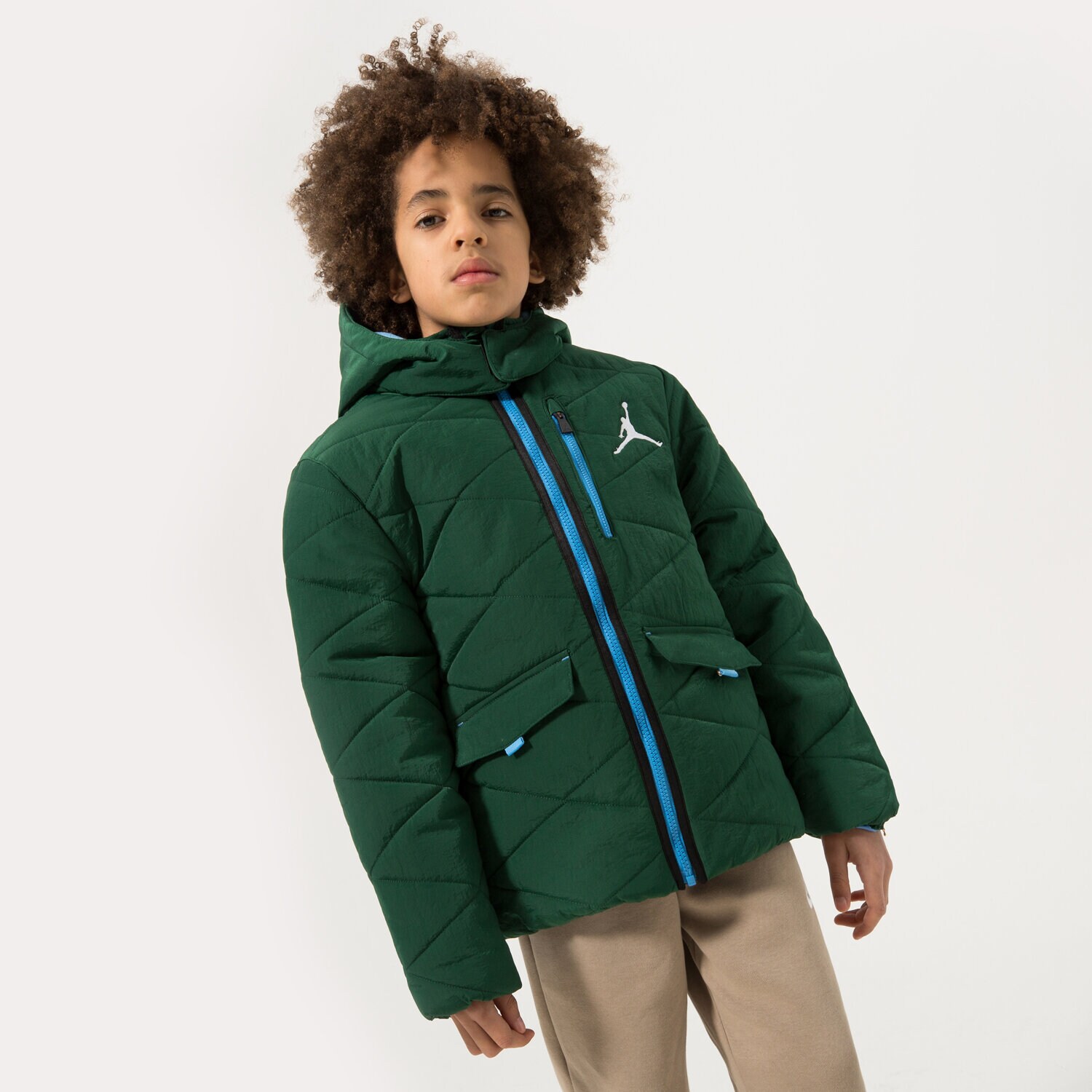 Kinder Übergangsjacke JORDAN JACKE WINTER DETACH HOOD PUFFER JACKET BOY 95B649-T17 Grün