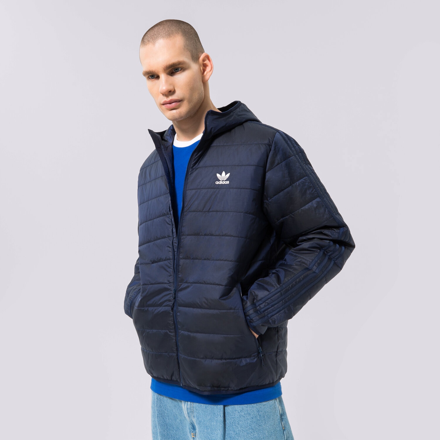 Herren Winterjacke ADIDAS DAUNENJACKE PAD HOODED PUFF HL9210 Blau