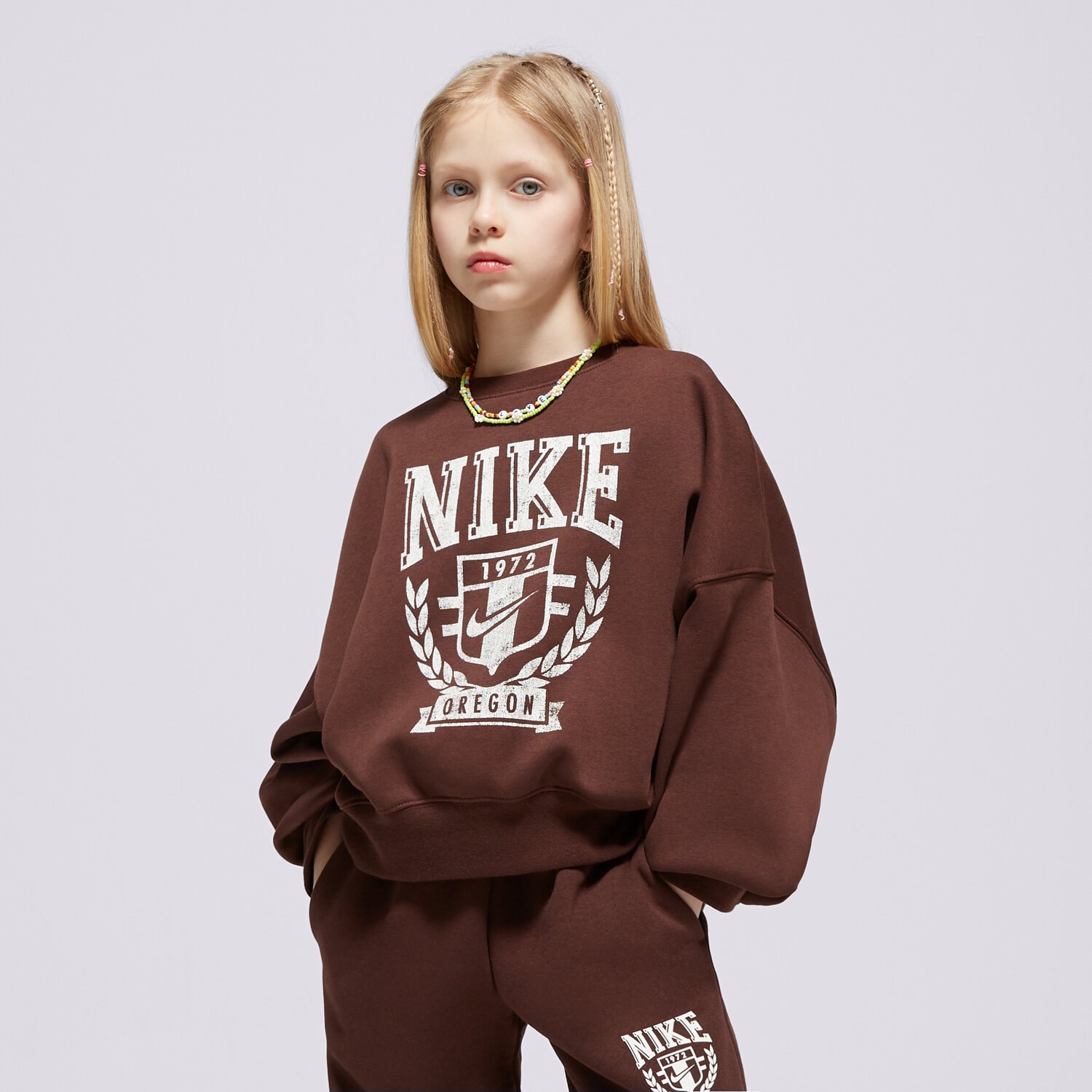 Kinder NIKE SWEATSHIRT G NSW TREND FLC CREW PRNT GIRL FZ4722-227 Braun