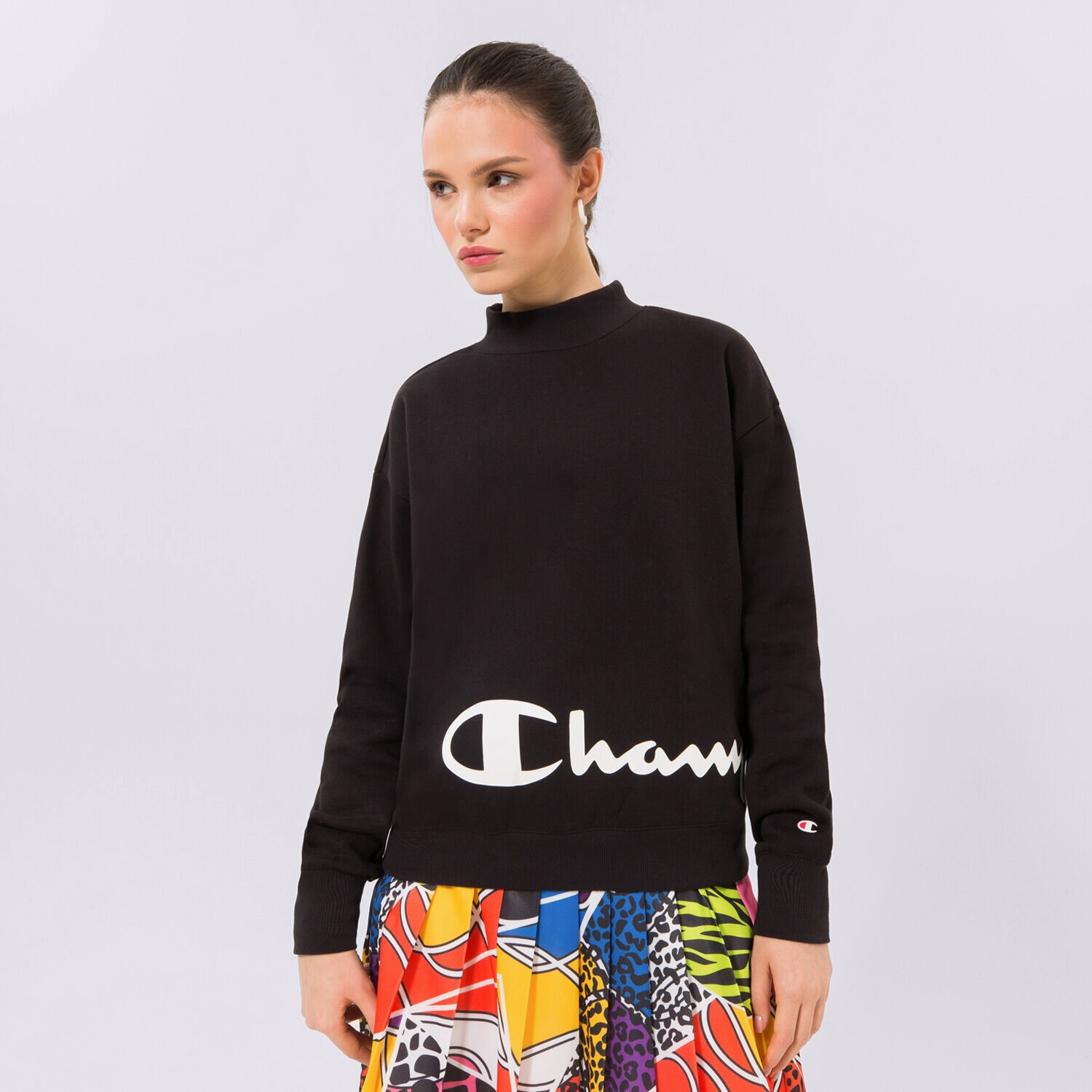 Damen CHAMPION SWEATSHIRT MOCK TURTLE NECK LONG SLEEVES 115393KK001 Schwarz