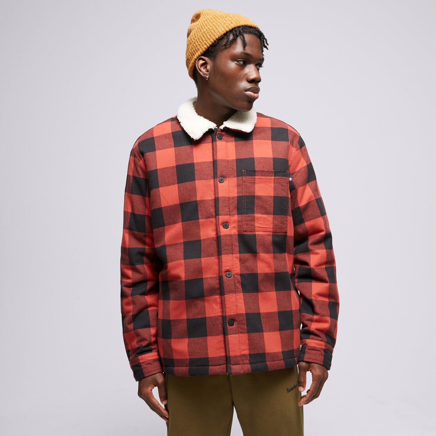 Red checkered timberlands clearance