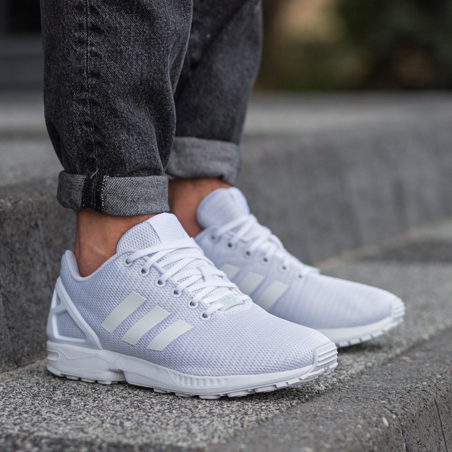 Adidas triple white zx flux best sale