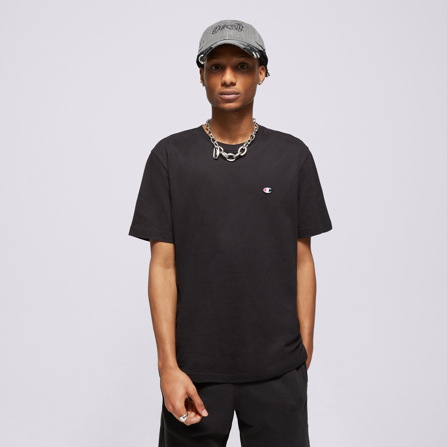 Black champion tee shirt on sale